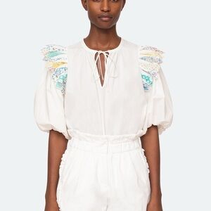Sea New York White Blouse with Multicolor Ruffled Sleeves